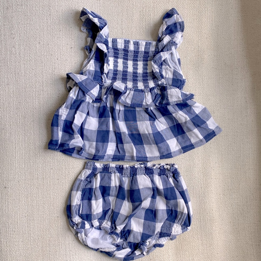 Old Navy Blue plaid top and bloomer, sz 12-18 months